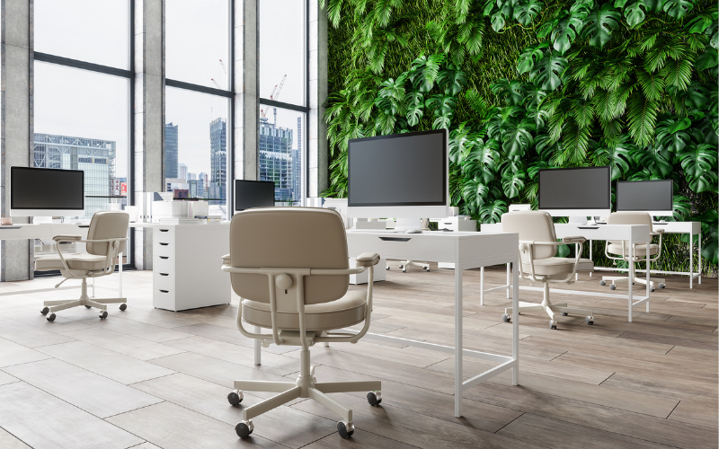 Office building with leafy green wall